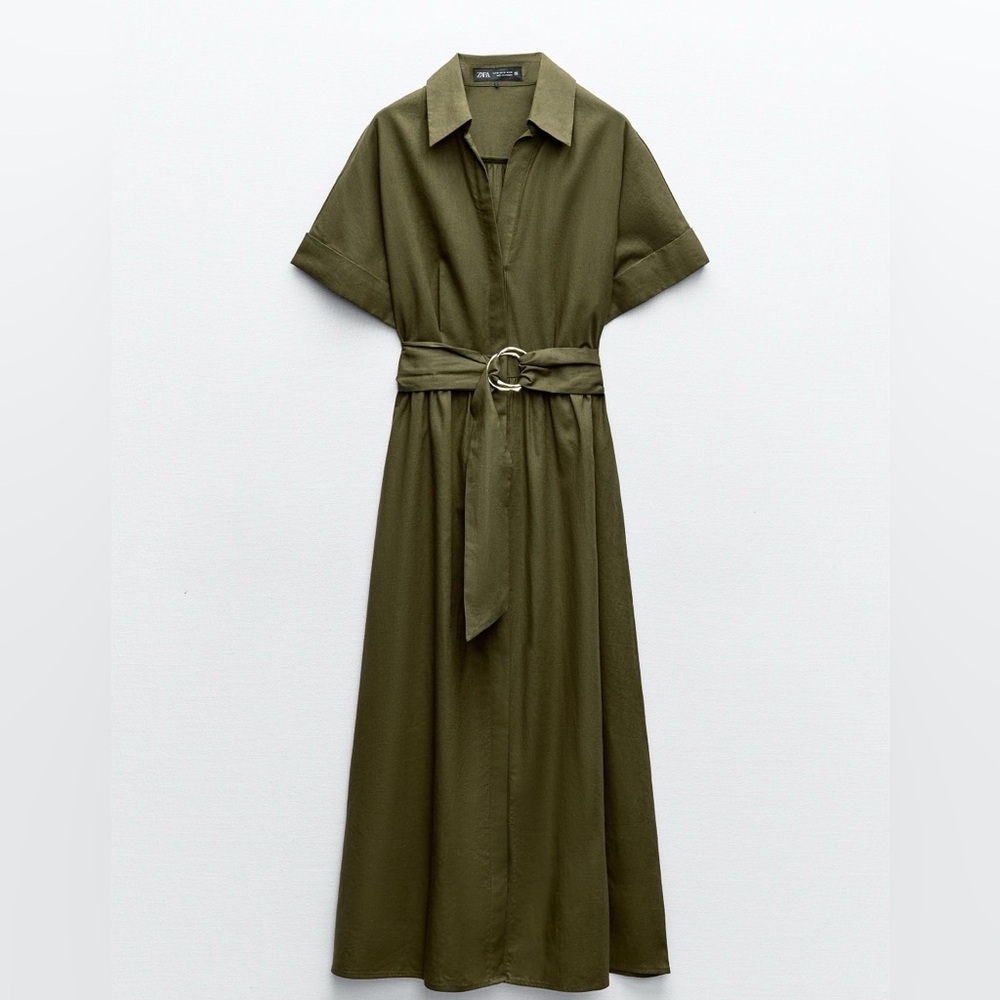 LINEN BLEND MIDI SHIRTDRESS